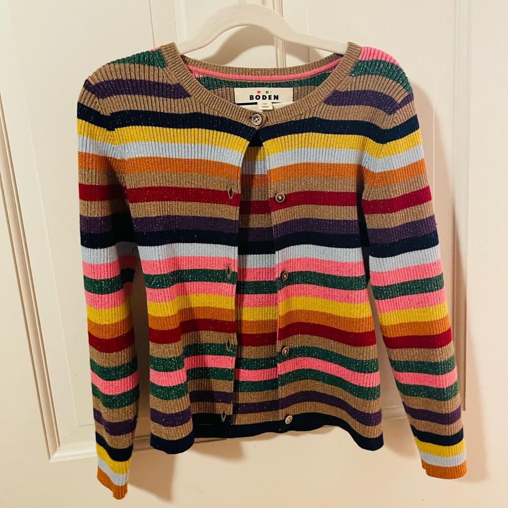 Mini Boden Sparkle Stripe Cardigan (sz 7/8)